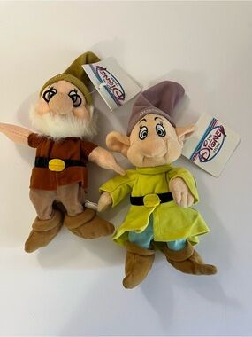 Disney Dopey and Doc Plush Duo - Green, Brown, Purple Hats